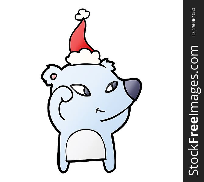 Cute Gradient Cartoon Of A Bear Wearing Santa Hat