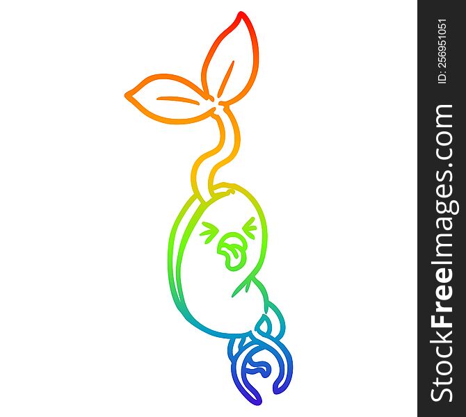 rainbow gradient line drawing of a cartoon sprouting seedling