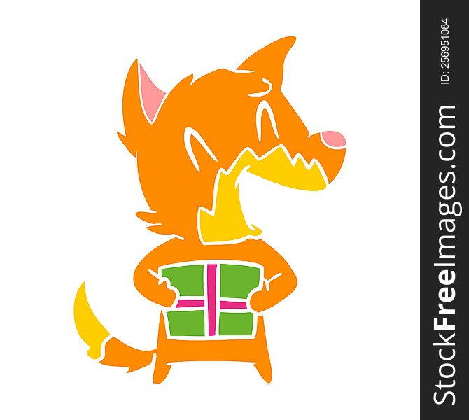laughing christmas fox flat color style cartoon