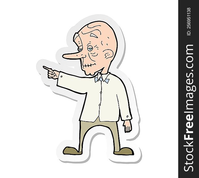 sticker of a cartoon old man pointing