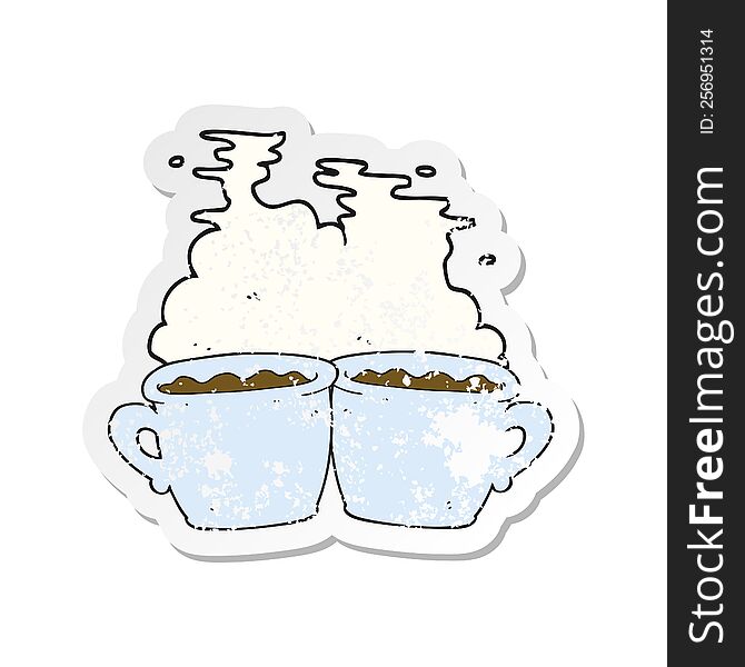 retro distressed sticker of a cartoon old coffee cup