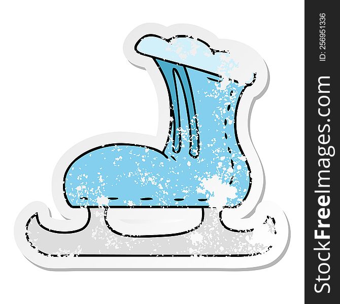 Distressed Sticker Cartoon Doodle Of An Ice Skate Boot