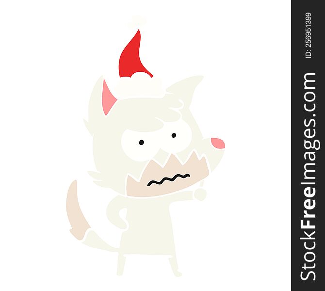 Flat Color Illustration Of A Annoyed Fox Wearing Santa Hat