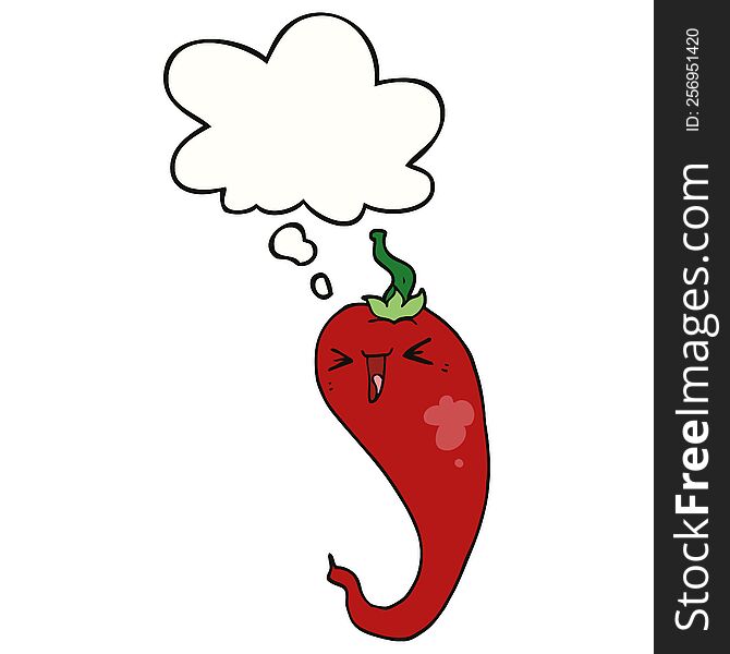 cartoon hot chili pepper with thought bubble. cartoon hot chili pepper with thought bubble