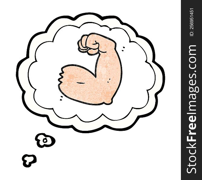 Thought Bubble Textured Cartoon Strong Arm Flexing Bicep