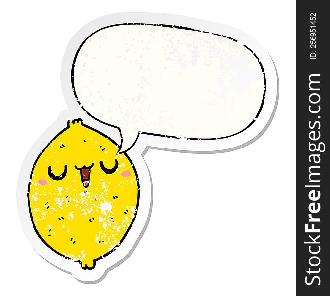 Cartoon Happy Lemon And Speech Bubble Distressed Sticker