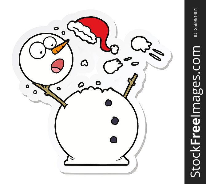 Sticker Of A Snowman In Snowball Fight