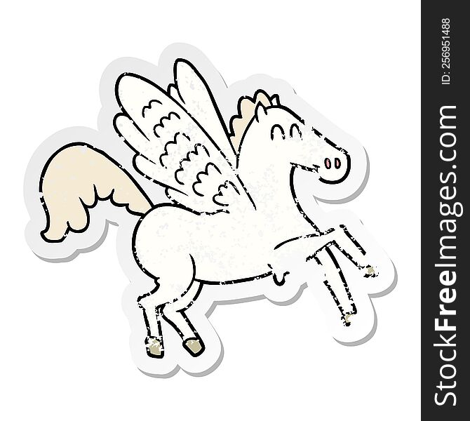 distressed sticker of a cartoon winged horse