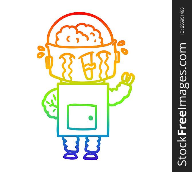 Rainbow Gradient Line Drawing Cartoon Crying Robot