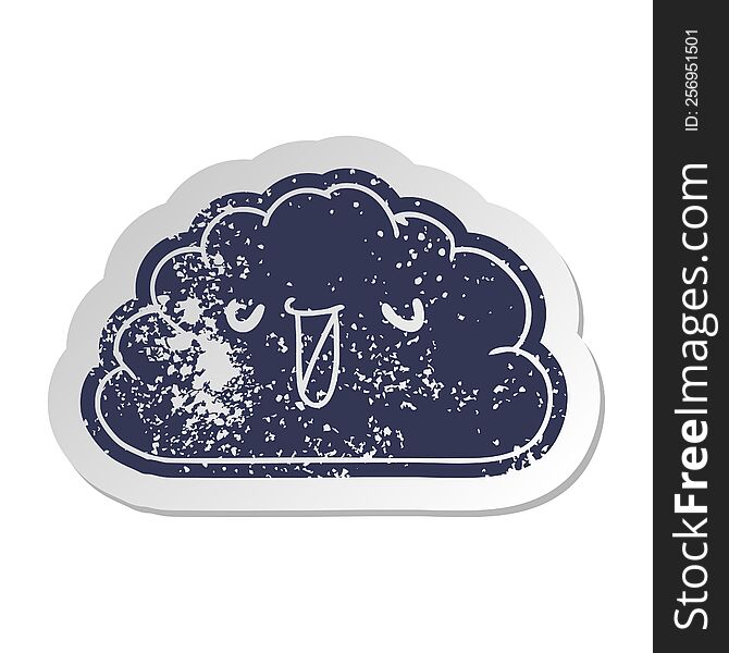 Distressed Old Sticker Kawaii Weather Rain Cloud