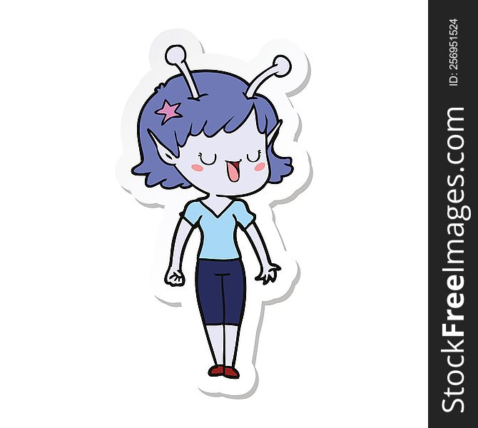 Sticker Of A Happy Alien Girl Cartoon