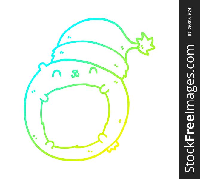 cold gradient line drawing of a cute cartoon christmas bear