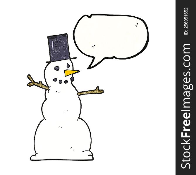 freehand speech bubble textured cartoon snowman
