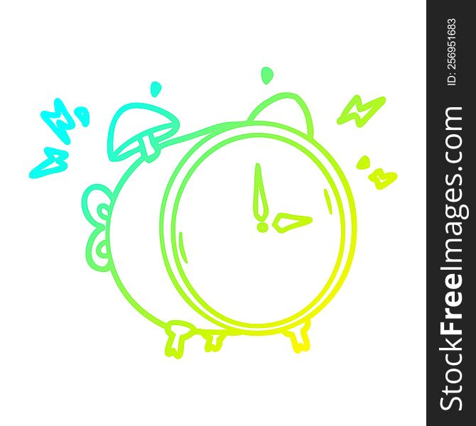 cold gradient line drawing of a cartoon ringing alarm clock