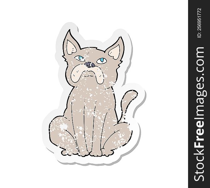 Retro Distressed Sticker Of A Cartoon Grumpy Little Dog