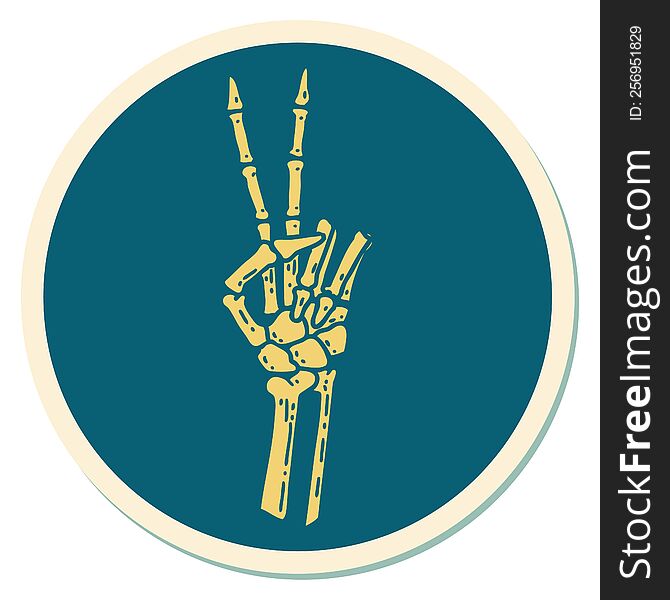 sticker of tattoo in traditional style of a skeleton giving a peace sign. sticker of tattoo in traditional style of a skeleton giving a peace sign
