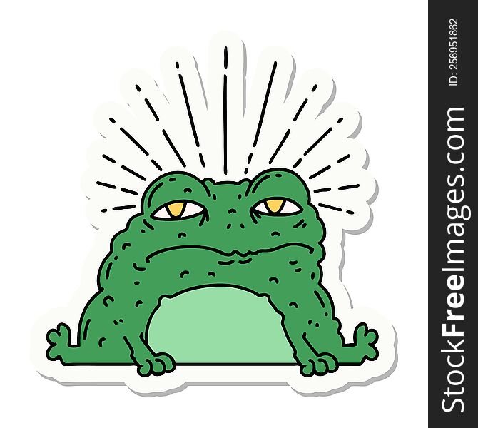 sticker of a tattoo style toad character