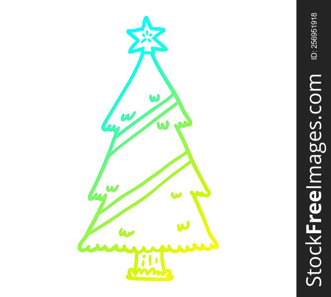 cold gradient line drawing of a christmas tree