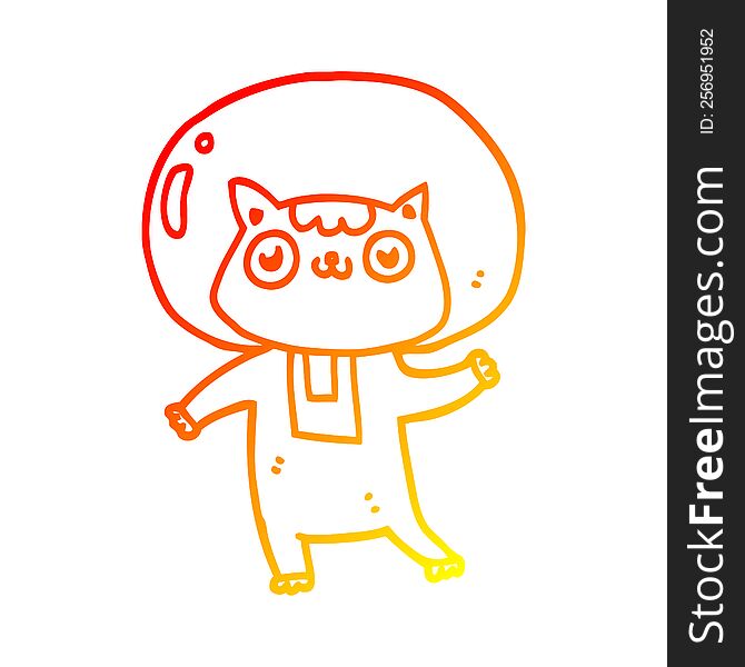 warm gradient line drawing of a cartoon space cat