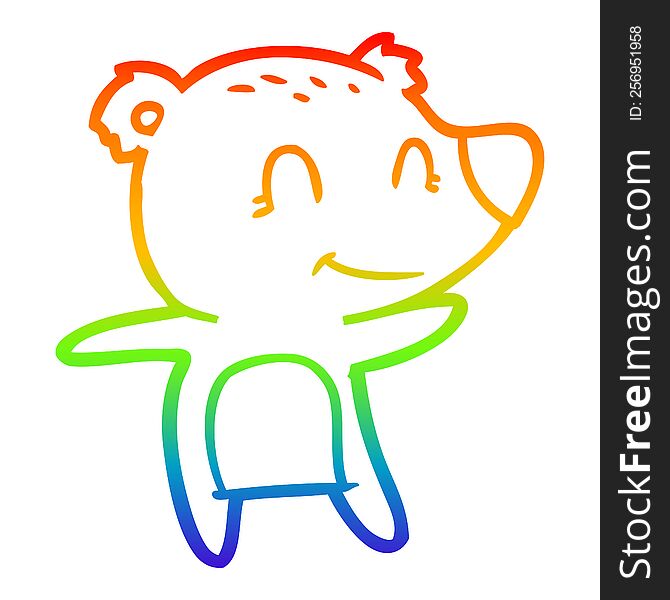 Rainbow Gradient Line Drawing Smiling Polar Bear Cartoon