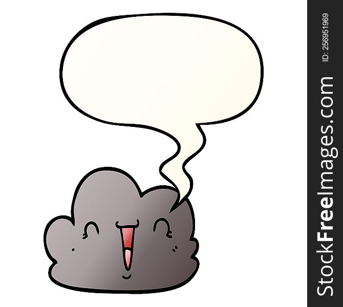 Cartoon Happy Cloud And Speech Bubble In Smooth Gradient Style