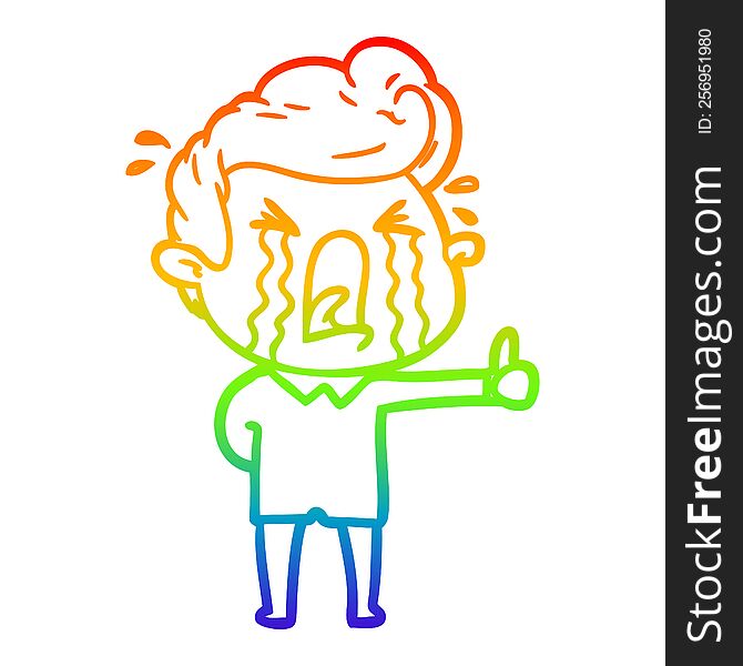 Rainbow Gradient Line Drawing Cartoon Crying Man