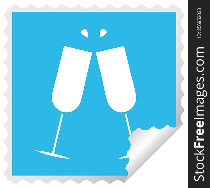 square peeling sticker cartoon clinking champagne flutes