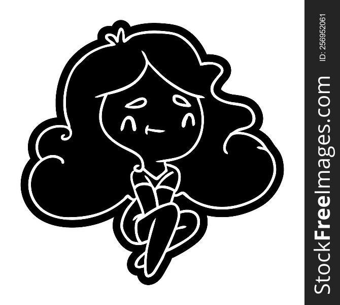 cartoon icon of a cute kawaii girl