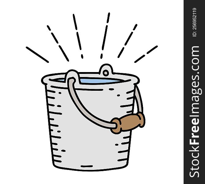 illustration of a traditional tattoo style bucket of water