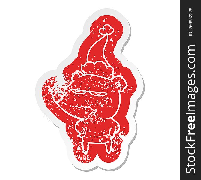 Angry Bear Polar Cartoon Distressed Sticker Of A Wearing Santa Hat