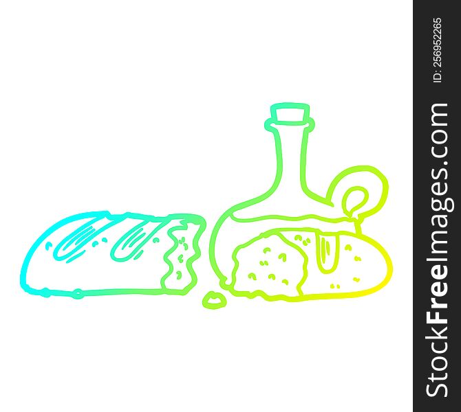cold gradient line drawing of a bread and oil cartoon