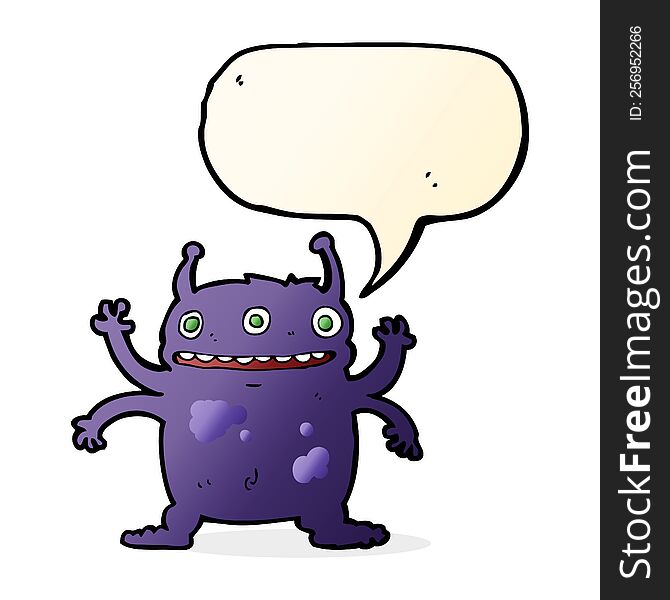 Cartoon Alien Monster With Speech Bubble