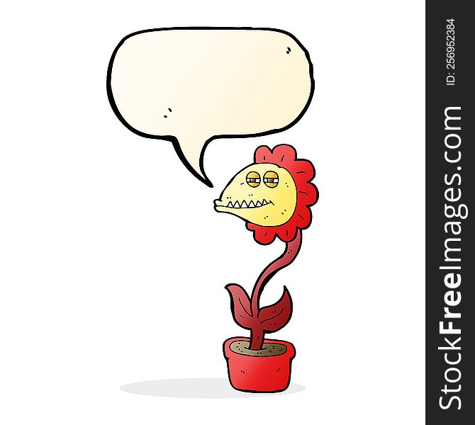 Cartoon Monster Flower With Speech Bubble