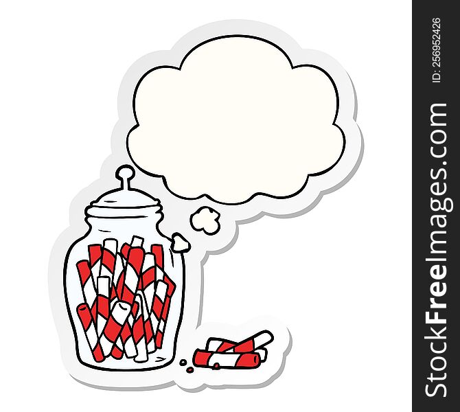 cartoon jar of candy with thought bubble as a printed sticker