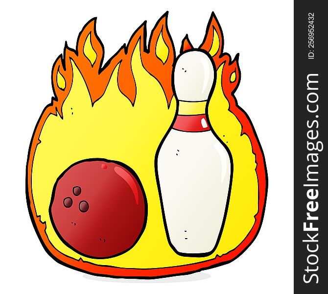 ten pin bowling cartoon symbol with fire