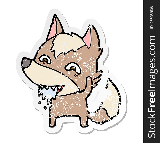 distressed sticker of a cartoon hungry wolf