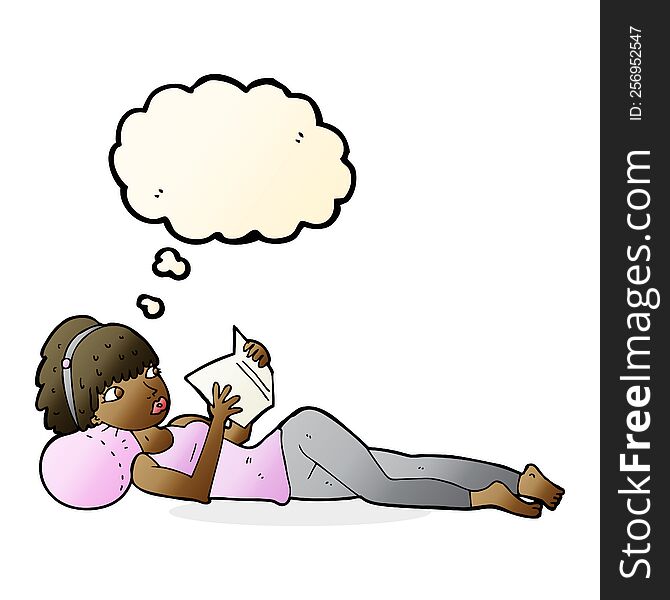 Cartoon Pretty Woman Reading Book With Thought Bubble