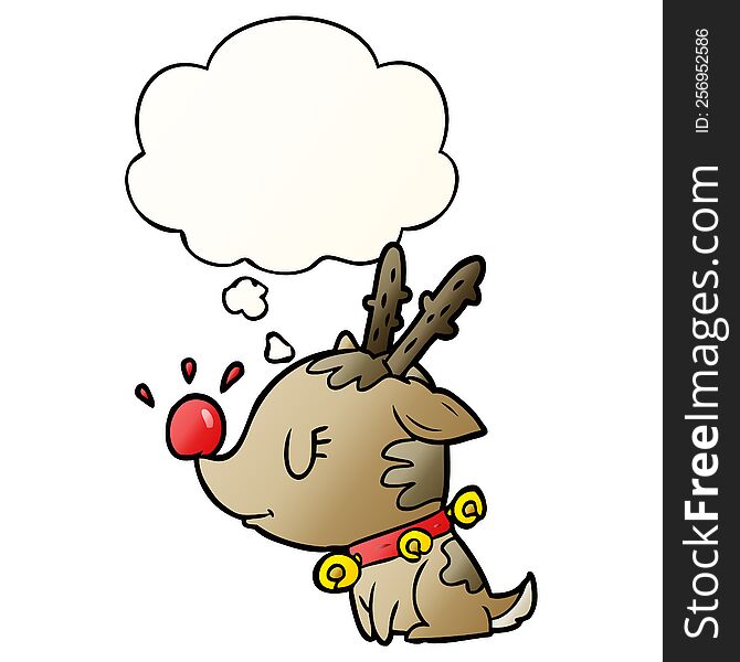 Cartoon Christmas Reindeer And Thought Bubble In Smooth Gradient Style
