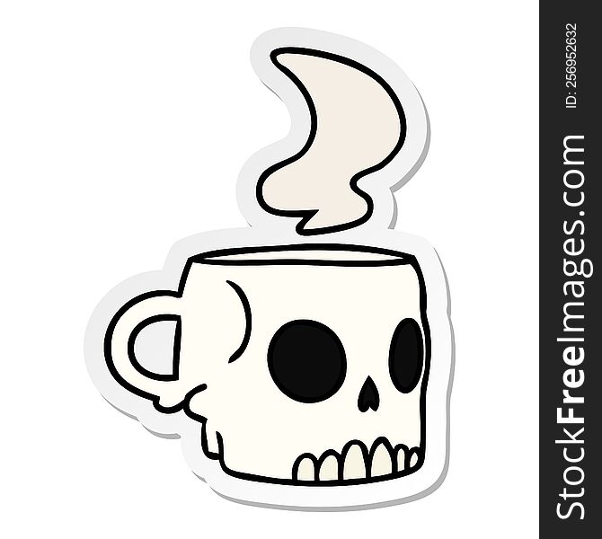 Sticker Cartoon Doodle Of A Skull Mug