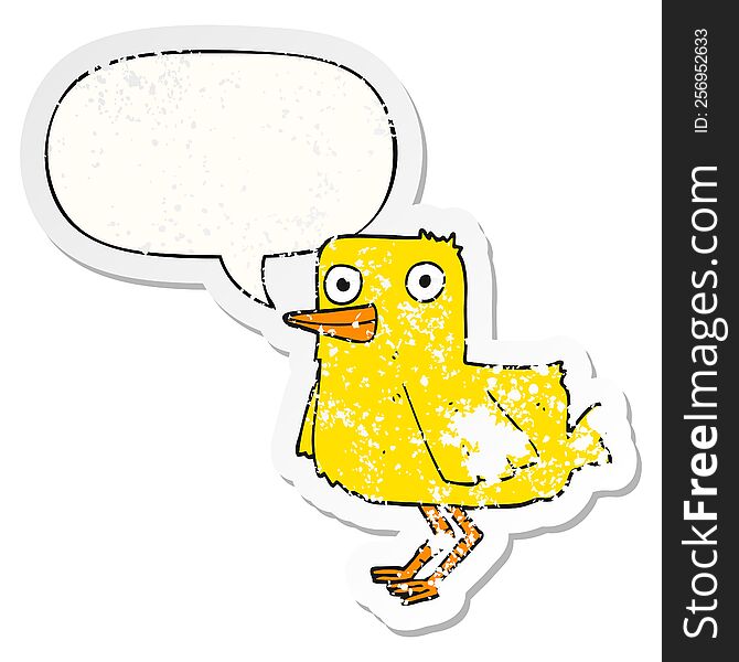 cartoon duck with speech bubble distressed distressed old sticker. cartoon duck with speech bubble distressed distressed old sticker