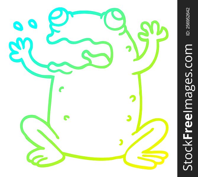 cold gradient line drawing of a cartoon burping toad