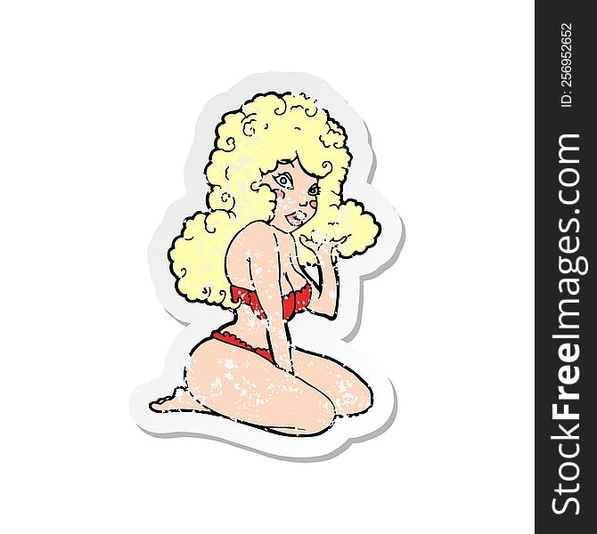 retro distressed sticker of a cartoon pin up girl