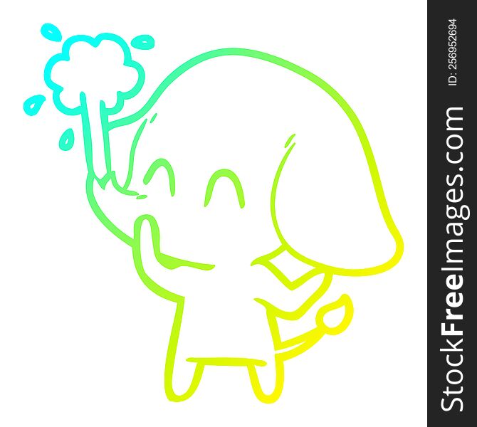 cold gradient line drawing of a cute cartoon elephant spouting water