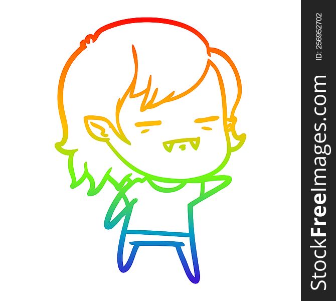 rainbow gradient line drawing of a cartoon undead vampire girl pointing
