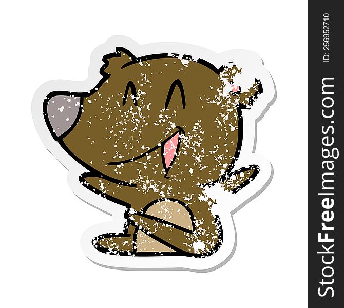 Distressed Sticker Of A Laughing Bear Cartoon