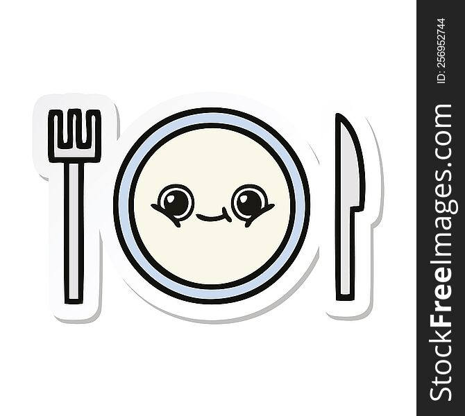 sticker of a cute cartoon dinner plate