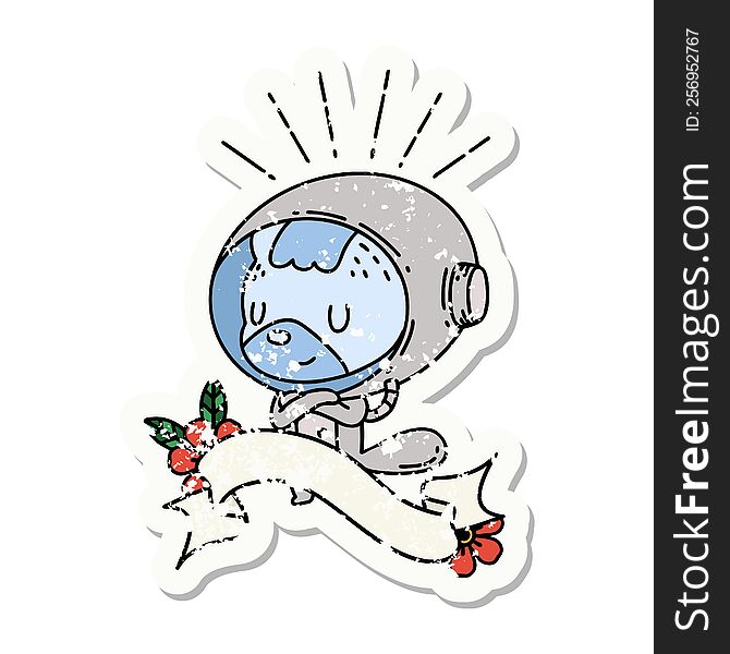 worn old sticker of a tattoo style animal in astronaut suit. worn old sticker of a tattoo style animal in astronaut suit