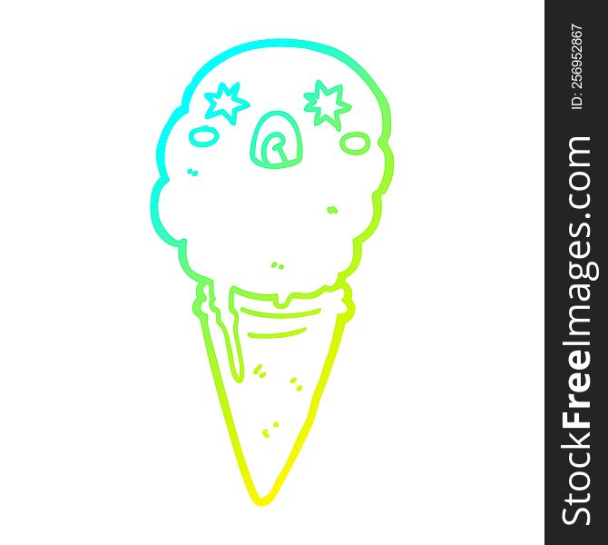 Cold Gradient Line Drawing Cartoon Shocked Ice Cream