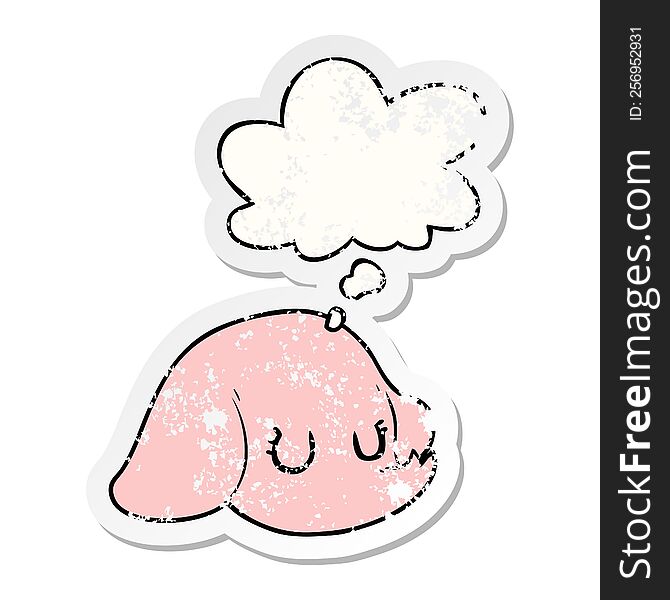 cartoon elephant face with thought bubble as a distressed worn sticker