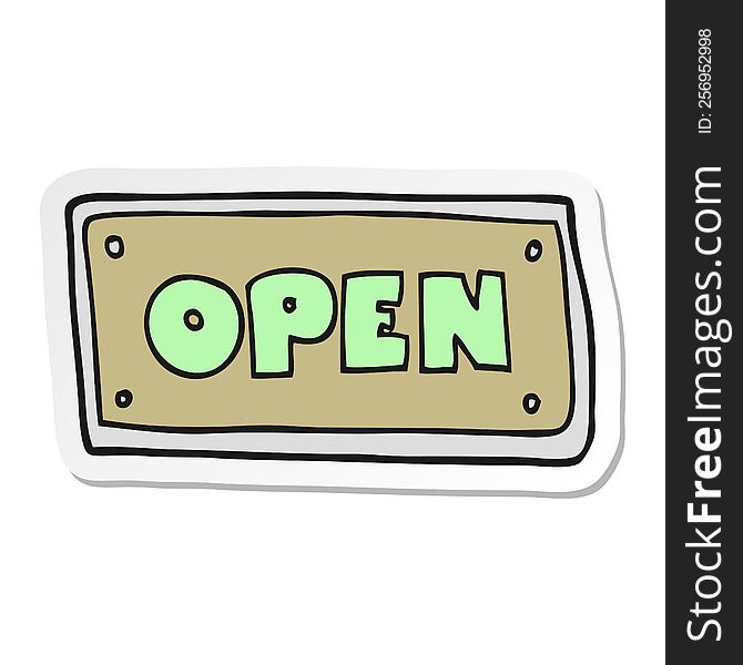 sticker of a cartoon open sign